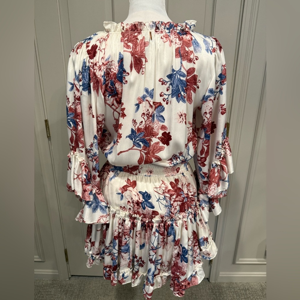 Misa Los Angeles White Floral Ruffle Mini Dress with Pink & Blue - Picture 5 of 5